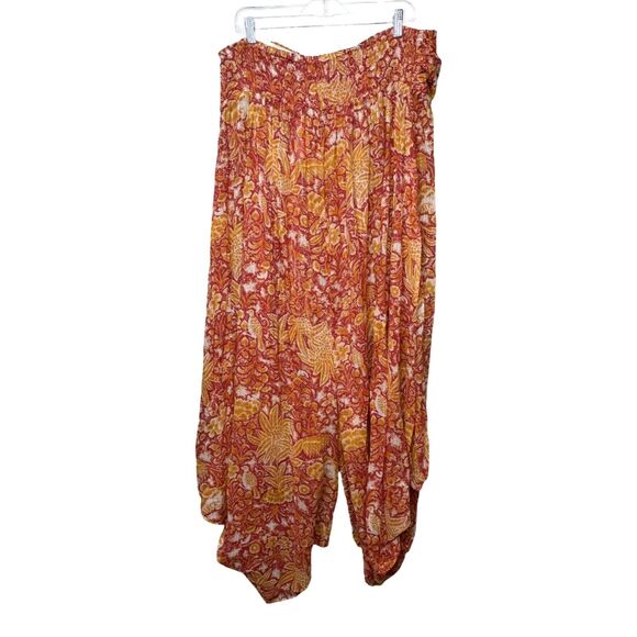 Anthropologoie Jumpsuit Women 1X Orange Harem Tropical Floral Birds Beach Cruise - Picture 2 of 6